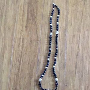 Necklace, Black Onyx Glass and Gold Beads.